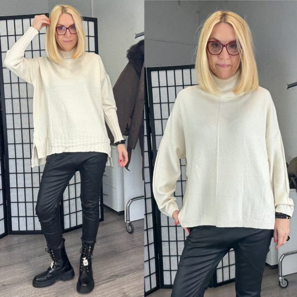 Garbónyakú viszkóz vékonykötött pulóver R026 - bézs