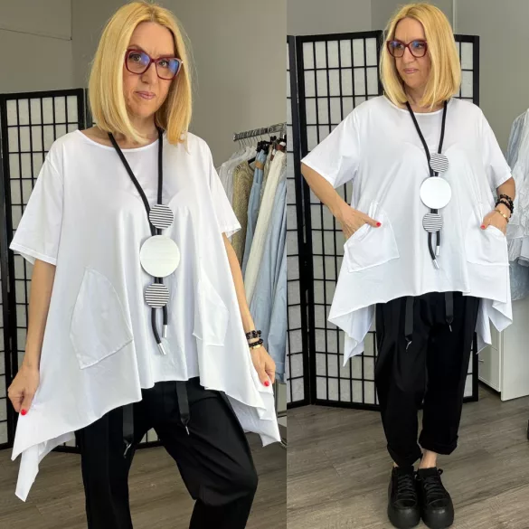 158C pamut aszimmetrikus tunika 52443-fehér