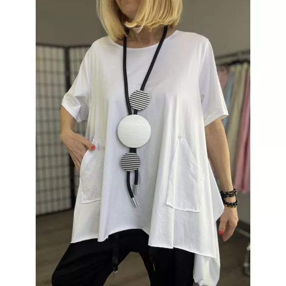 158C pamut aszimmetrikus tunika 52443-fehér