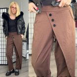 Lux Luna gombdíszes nadrág 50914 - csokibarna