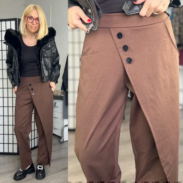 Lux Luna gombdíszes nadrág 50914 - csokibarna