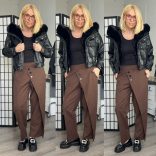 Lux Luna gombdíszes nadrág 50914 - csokibarna