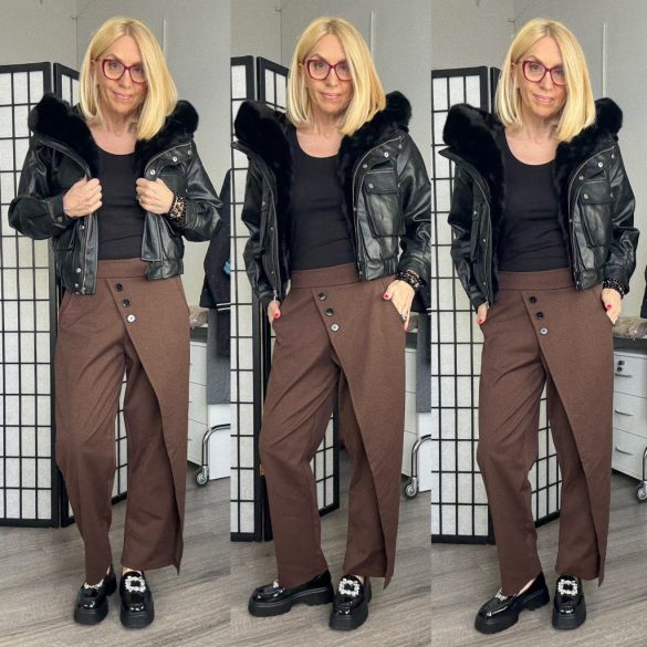 Lux Luna gombdíszes nadrág 50914 - csokibarna