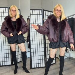 Flam szőrmés bőrhatású bomber dzseki-sötétbordó