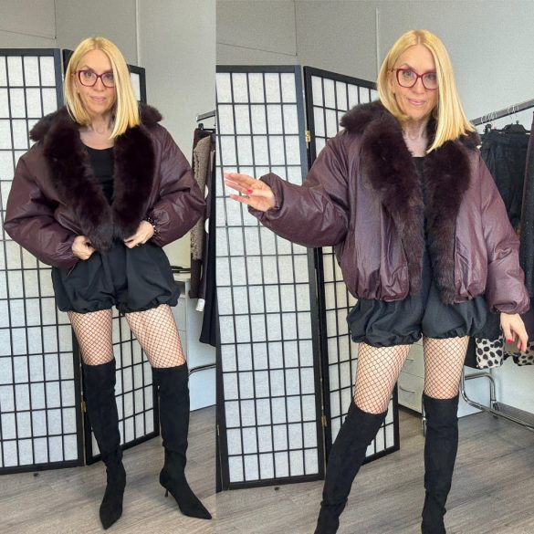 Flam szőrmés bőrhatású bomber dzseki-sötétbordó