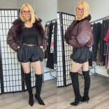 Flam szőrmés bőrhatású bomber dzseki-sötétbordó