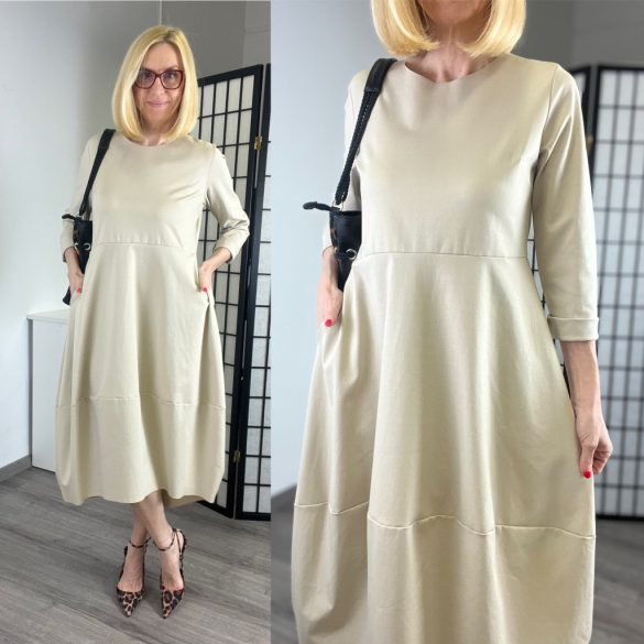 Wendy Trendy lézervágott zsebes hagymaruha 219744 - bézs