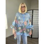 Blu Royal fodros ujjú virágos ing 3819 - kék