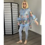 Blu Royal fodros ujjú virágos ing 3819 - kék