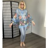 Blu Royal fodros ujjú virágos ing 3819 - kék