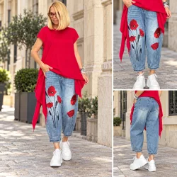 Wendy Trendy hímzett pipacsos farmer 926036- világoskék