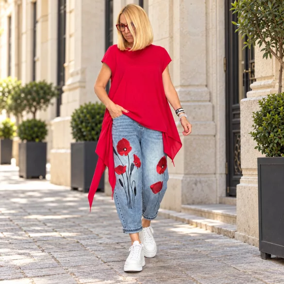 Wendy Trendy hímzett pipacsos farmer 926036- világoskék