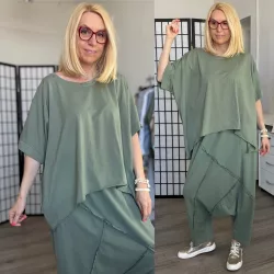 Xin Xin oversize környakú basic pamut felső 9562 - khaki