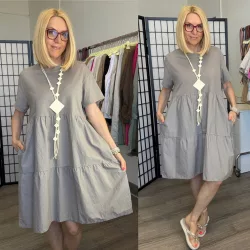 Mú Mú pamut vászon kombinált. zsebes ruha 7052-taupe