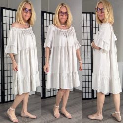 D - Style viszkóz fodros ruha 21693 - bézs