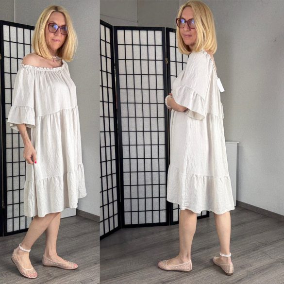 D - Style viszkóz fodros ruha 21693 - bézs