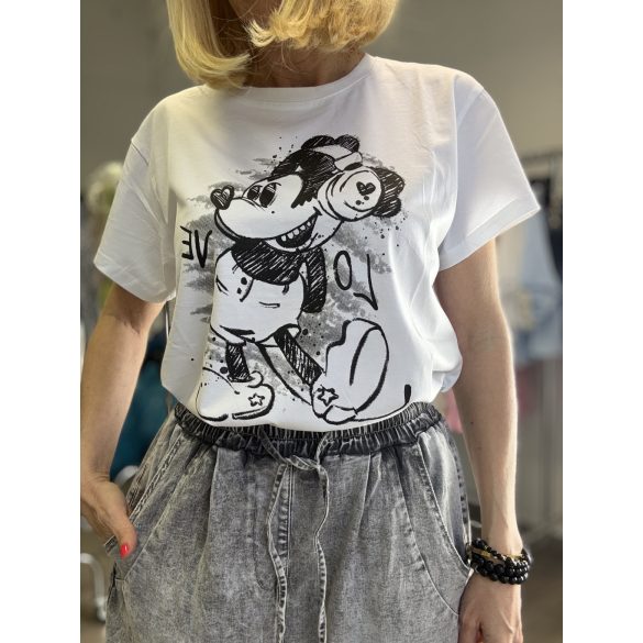 Agape Mickey mintás pamut póló -fehér