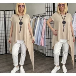   Wendy Trendy asszimetrikus lézervágott tunika 126027 - bézs
