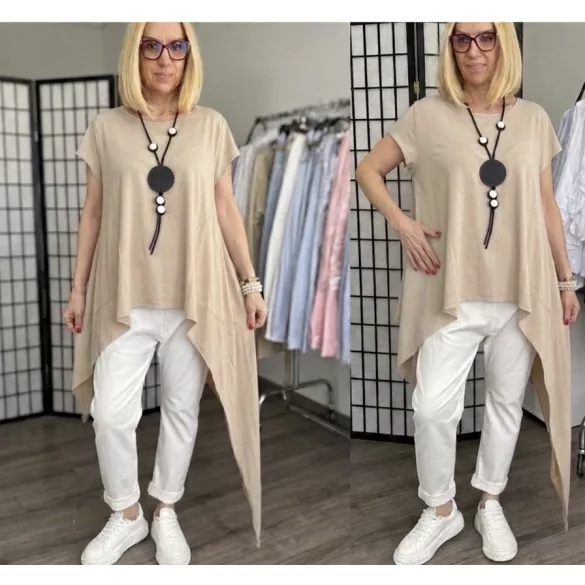 Wendy Trendy asszimetrikus lézervágott tunika 126027 - bézs