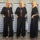 Beauty Woman bőszárú plüss nadrág kötött felsővel BWC96631AB-fekete