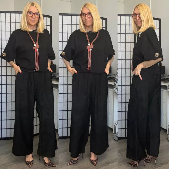 Beauty Woman bőszárú plüss nadrág kötött felsővel BWC96631AB-fekete