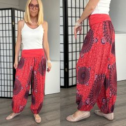   Mandala Ankara gumis derekú vékony viszkóz laza nadrág- korall