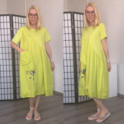 Beauty pamut rövidujjú ruha zsebbel 21142 - lime