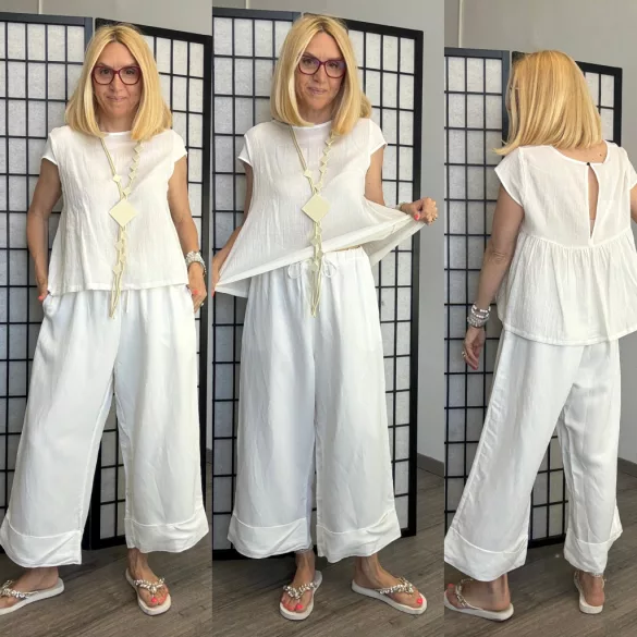 Wendy Trendy gumis derekú felhajtós bőszárú nadrág 826039-fehér