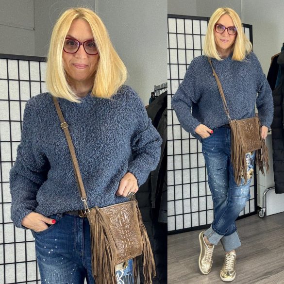 Lana környakú buklé pulóver-farmerkék