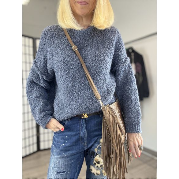 Lana környakú buklé pulóver-farmerkék