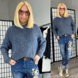 Lana környakú buklé pulóver-farmerkék