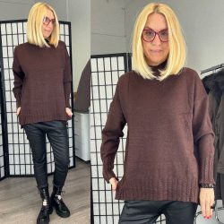   Állónyakú vékonykötött viszkóz pulóver FM153 - csokibarna