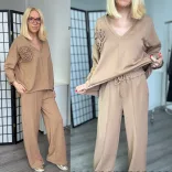 Rózsás pamut szett bőszárú nadrággal 7089-camel