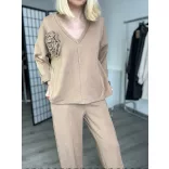 Rózsás pamut szett bőszárú nadrággal 7089-camel