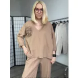 Rózsás pamut szett bőszárú nadrággal 7089-camel