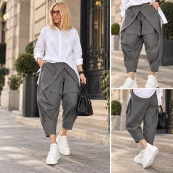 WENDY TRENDY  ülepes átlapolt nadrág925069-szürke