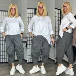 WENDY TRENDY  ülepes átlapolt nadrág925069-szürke