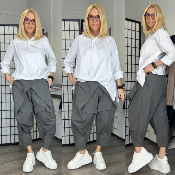 WENDY TRENDY  ülepes átlapolt nadrág925069-szürke