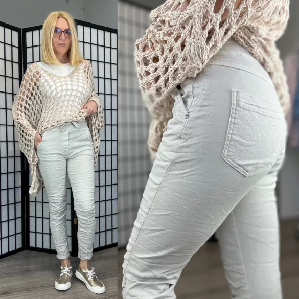 Melly gumis derekú elasztikus farmer8139-bézs