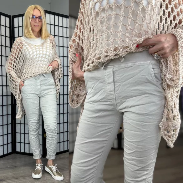 Melly gumis derekú elasztikus farmer8139-bézs