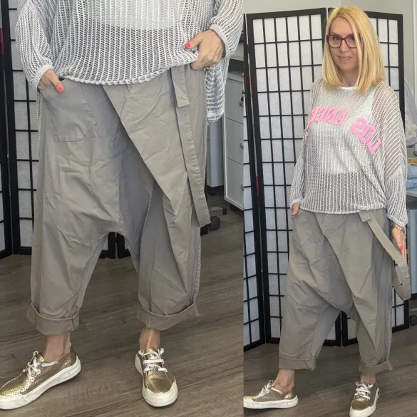 Hello Mya gumis derekú elasztikus ülepes vászon nadrág 70962 - taupe