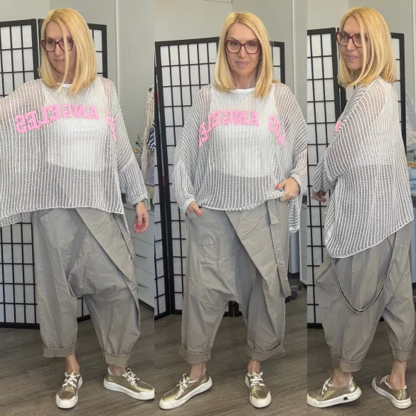 Hello Mya gumis derekú elasztikus ülepes vászon nadrág 70962 - taupe