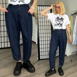 S-Woman gumis derekú ülepes  farmer SW2052 - sötétkék