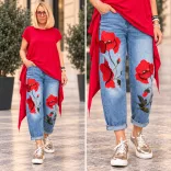 Wendy Trendy hímzett pipacsos farmer 925065- világoskék