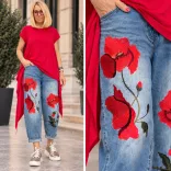 Wendy Trendy hímzett pipacsos farmer 925065- világoskék