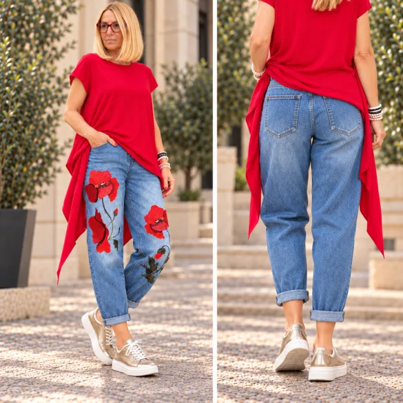 Wendy Trendy hímzett pipacsos farmer 925065- világoskék