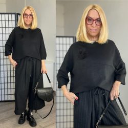   Minority vékonykötött állónyakú felső kitűzővel D1940 - fekete