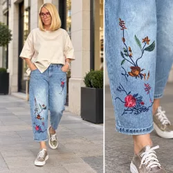 Wendy Trendy rózsás hímzett farmer 926034- világoskék