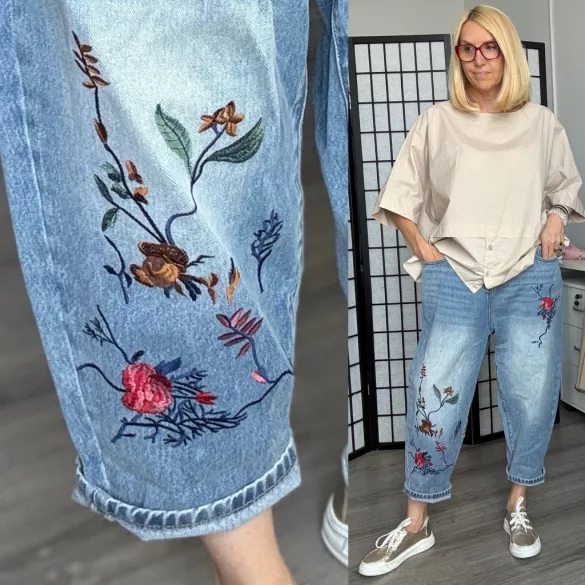Wendy Trendy rózsás hímzett farmer 926034- világoskék