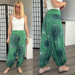   Mandala Ankara gumis derekú vékony viszkóz laza nadrág- benetton zöld